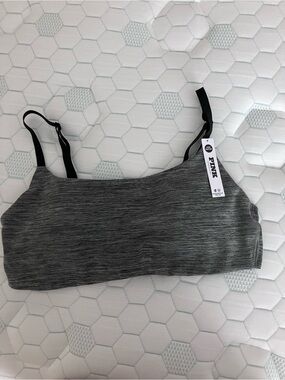 PINK Victoria's Secret Heather Charcoal Seamless Bralette with Black Straps